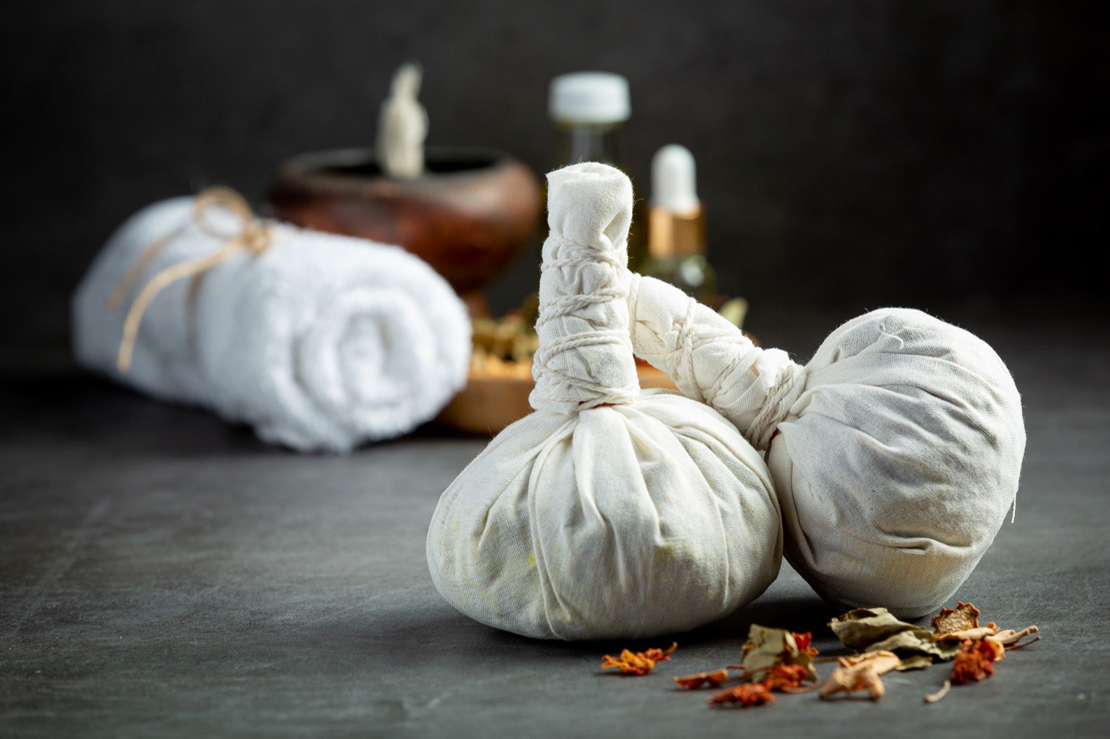 Dried herbs and compresses used in naturopathic care